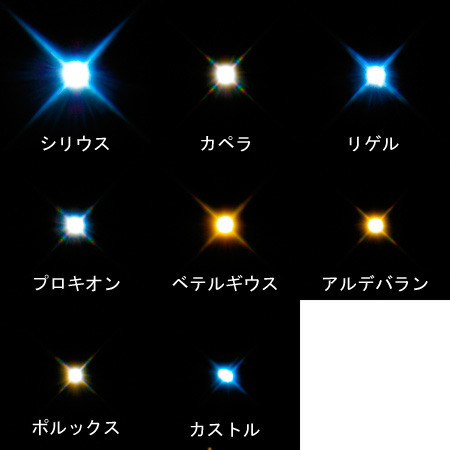 冬の一等星の明るさと色