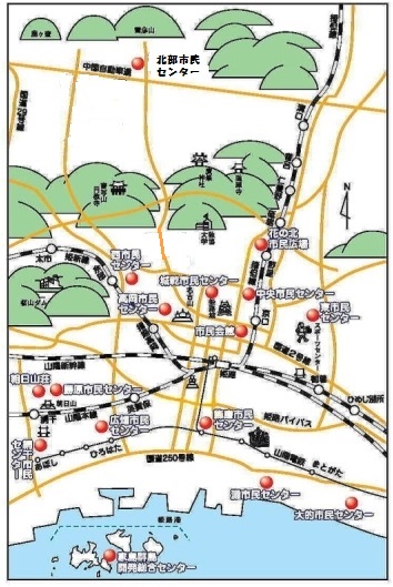 市民会館・地区市民センターの地図の画像