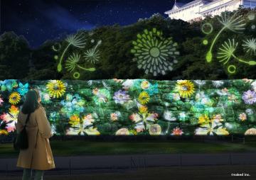 姫路城の石垣に描き出された映像演出