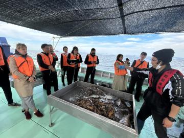 とれた魚を眺める様子