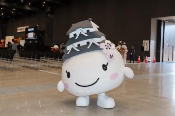 記念撮影のために巡回するしろまるひめ