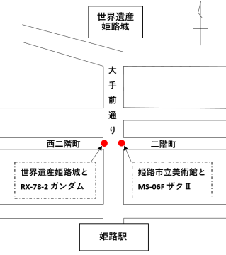 ガンダムマンホールの設置場所の地図