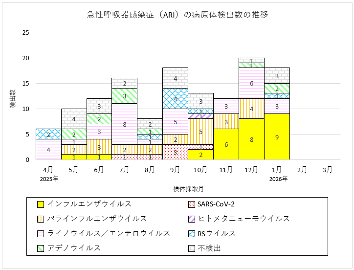 急性呼吸器感染症（ARI）の病原体検出数の推移