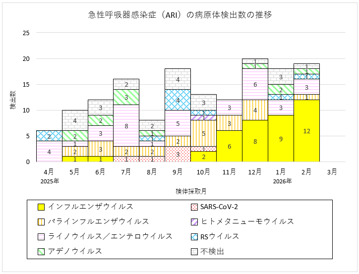 急性呼吸器感染症（ARI）の病原体検出数の推移