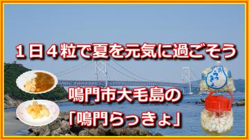 1日で4粒で夏を元気に過ごそう 鳴門市大毛島の鳴門らっきょの動画のユーチューブへのリンクです。