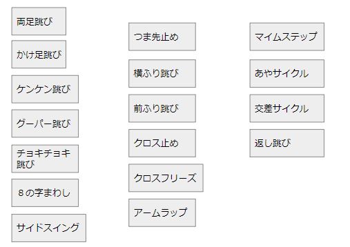 リズムなわ跳びの技の一覧