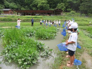 網とバケツをもって準備完了