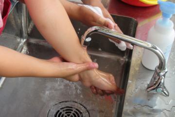 手をきれいに洗って調理実習の始まり
