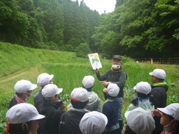 伊勢自然の里で説明を受ける児童