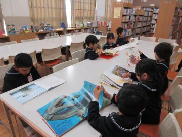 図書室で本を読んでいる