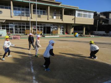 園庭でドッジボールをしている園児たちの様子