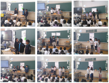 一年生の前で発表している様子です。