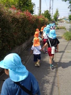 5歳児と3歳児が手を繋いで歩いている写真
