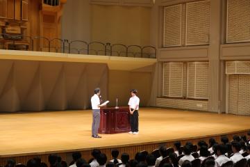 水泳部への学校長激励1