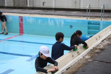 プールのサイドをこすっている様子