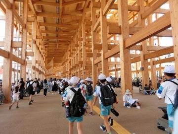 大阪万博会場の大屋根リングの中を歩いているところ
