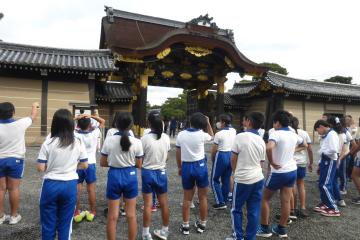 二条城に到着して観光する様子