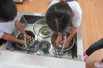 枝豆を水洗いしている様子