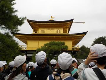 金閣寺に見とれている様子