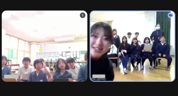 感想を伝え合う古知小と前之庄小の3年生