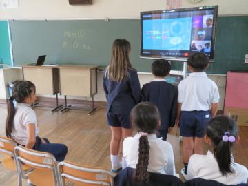 植物について発表するグループ