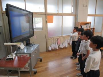 在来種と外来種について発表する3年生