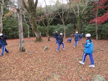 落ち葉で遊ぶ子供たち