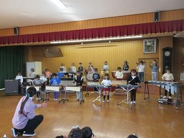 5歳児が合奏をしている写真