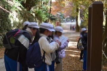 屋外でウォークラリーをする児童の様子