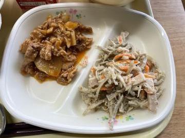 ポークチャップとごぼうサラダの写真