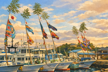 新年を迎えた坊勢の港の様子です