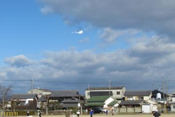 凧が空高く上がっている写真