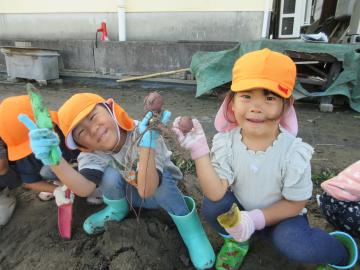 4歳児が堀った芋を持っている様子