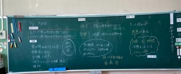 黒板に書かれた防災についてまとめた板書の写真