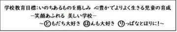 令和7年度学校スローガン 学校教育目標:いのちあるものを慈しみ 心豊かでよりよく生きる児童の育成