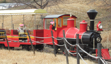 園内で機関車に乗る園児たちの様子