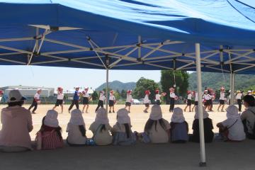 1年生2年生のダンスの練習を見学している園児の後ろ姿の写真