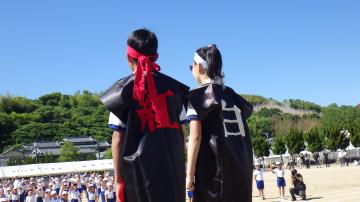 赤白代表児童が宣誓をしている様子