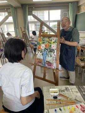 アートで躍動プロジェクトに派遣された油絵の烏頭尾先生に来ていただき指導していただきました