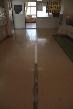 廊下掃除で白線がきれいになった写真