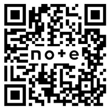 中央に英字のno+eと見える文字を含む白黒のQRコード画像