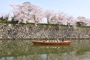 姫路城と和船の写真