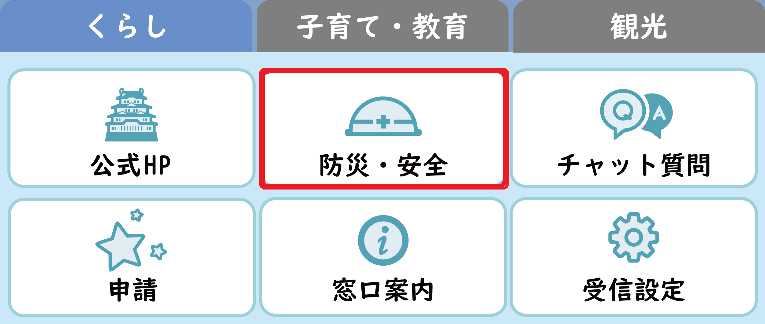 「防災・安全」ボタンをタップするときの画面ショット