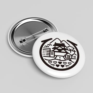 ブランドメッセージとロゴを使用した缶バッジの例