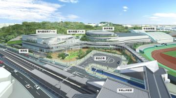 新駅方面から望むひめじスーパーアリーナのイメージ図