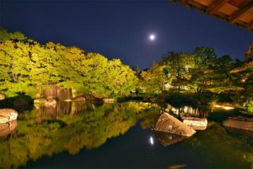庭園から見える中秋の名月の画像